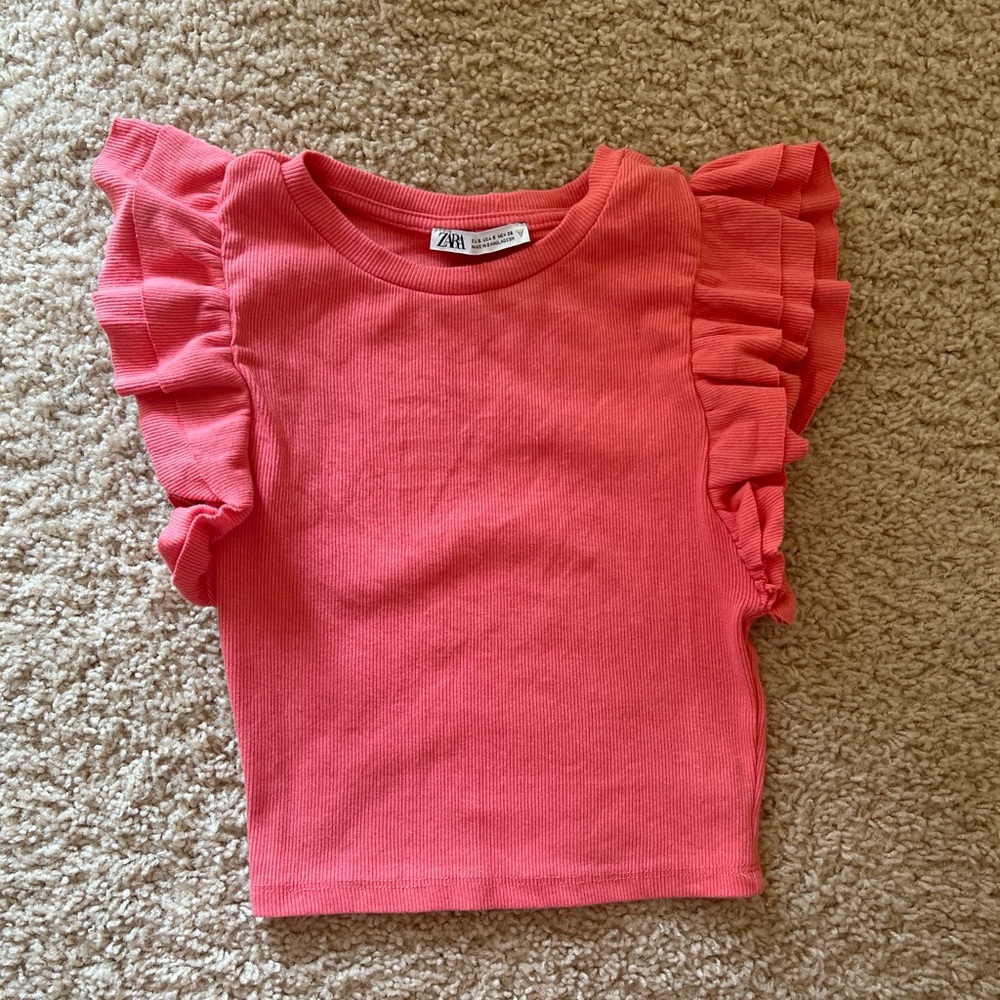 Zara Kids Coral Ruffle Sleeve Tee